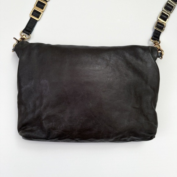 Tory Burch Dena Fold Over Convertible Gold Chain Black Leather Shoulder Bag - Picture 3 of 9